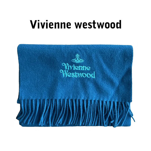 Vivienne Westwood Queen Mother Unisex Wool Embroidered Tassel Shawl Scarf 8050889629856 Blue