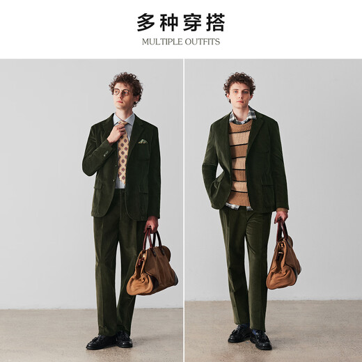By Creations Bopin washed corduroy business casual suit men's high weight autumn and winter warm banquet dress suit olive green 46