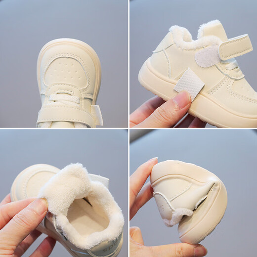YEEHOO FASHION Ying's baby plus fleece shoes 03 years old warm toddler shoes winter soft sole warm toddler shoes large cotton shoes thick plus fleece Mino white 12.5 cm inner length 18 size