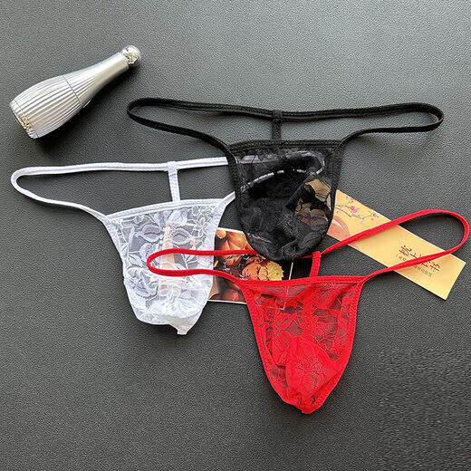 Slutty men's lace transparent thong, breathable sexy thong, personalized single thong underwear, white + red, 100-170Jin Jin equals 0.5kg, can be worn under the