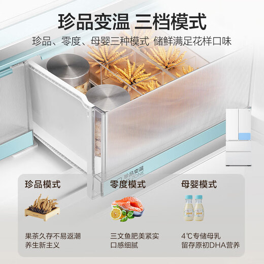 Haier Camellia 485 upgraded 510-liter full-space fresh-keeping 594mm ultra-thin zero-embedded French multi-door refrigerator first-class energy efficiency BCD-510WGHFD1BWFU1