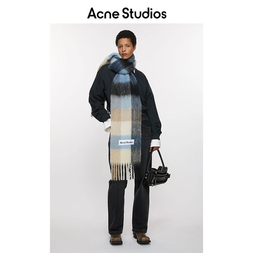 Acne Studios Unisex Plaid Tassel Rainbow Vally Scarf Wool Shawl CA0084 Blue/Beige/Black One Size