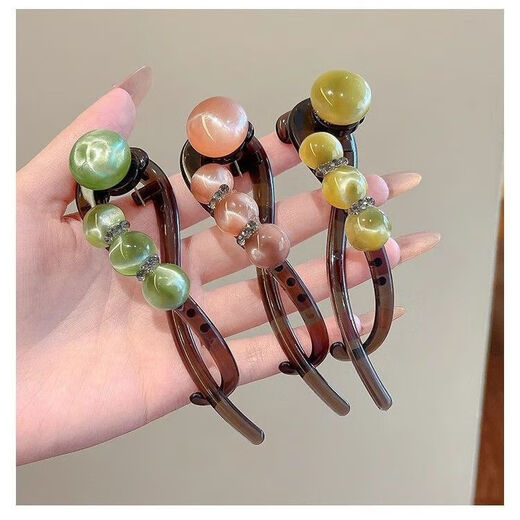 2 pcs popular beaded rhinestone one-word twist hairpin high-end hairpin hair accessories CLjn twist hairpin jd green + coffee color 2 pcs