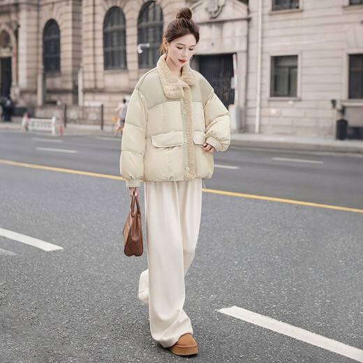 Sibaishe 90 velvet stand collar down jacket for women 2025 winter new style spliced button off shoulder long sleeve jacket