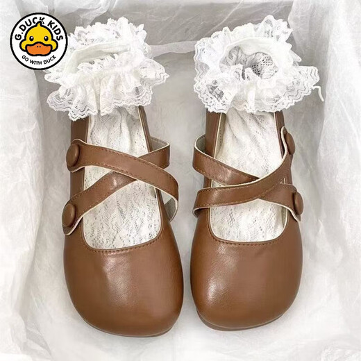 G.duck Little Yellow Duck Girls' Small Leather Shoes 2026 Spring and Autumn New Girls Lolita Peas Shoes Sweet Mary Jane Princess Shoes White It is recommended to add 1CM to the foot length when ordering 32 Inner length 19.6CM