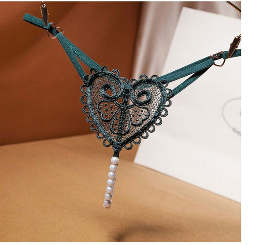 Pearl Panties Massage Private Parts Sexy Lace Open File European and American Transparent Hollow Low Waist Sexy Panties Fun Thong Women Blue One Size Fits 80-130Jin Jin is equal to 0.5kg