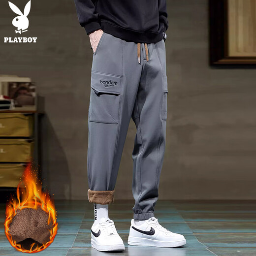 Playboy (PLAYBOY) pants men's autumn and winter workwear casual pants men's velvet thickened warm leg-locking sports pants for men