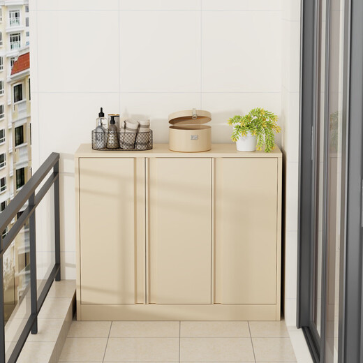 Balcony cabinet storage cabinet low cabinet waterproof corridor floor-standing multi-layer iron bay window cabinet household steel storage cabinet password lock length 120 width 50 height 100 three open - white