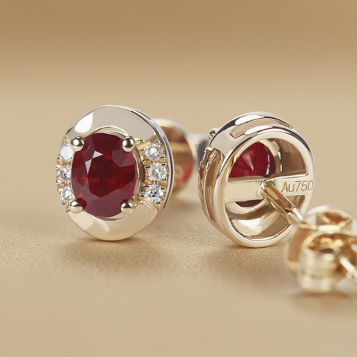 COASZE 18k gold rose gold pigeon blood red gemstone earrings for women, Valentine's Day birthday gift for girlfriend and wife, rose gold (with colored gold ear plugs)