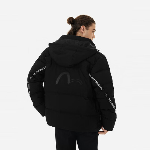 EVISU Fukushen KURO 2024 Autumn and Winter Hooded Seagull Patch Regular Fit Down Jacket Men's Black Black S