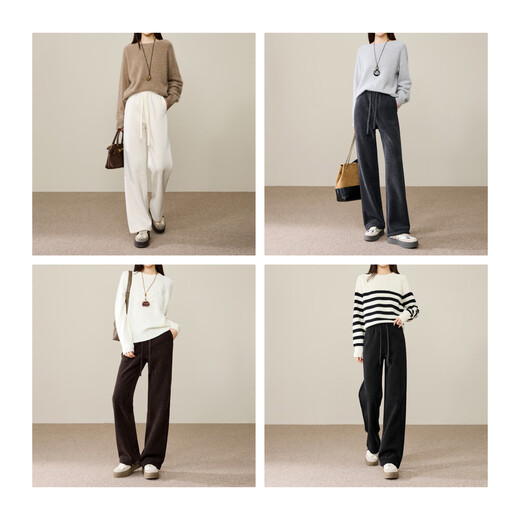 ESE-Y Winter Velvet Straight Pants Women's 2025 Thick High Waist Casual White Narrow Wide Leg Pants Blue Gray 31