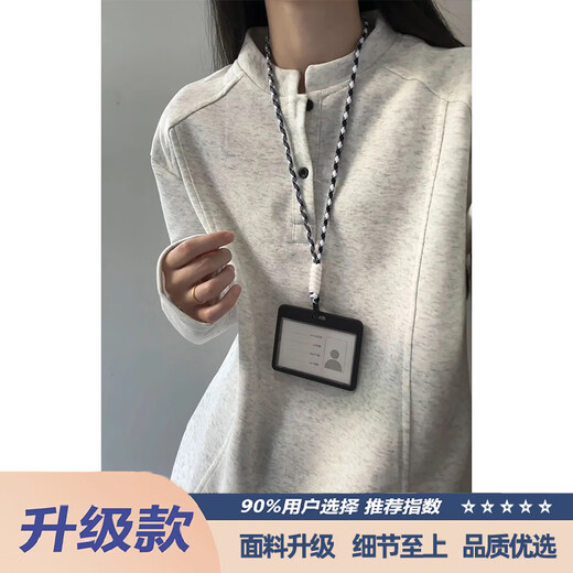 Jufeng gray American Henry collar long-sleeved polo shirt for men and women in early autumn thin sweatshirt high-end right shoulder inner layering shirt white gray fabric upgrade 90% of buyers choose 2XL