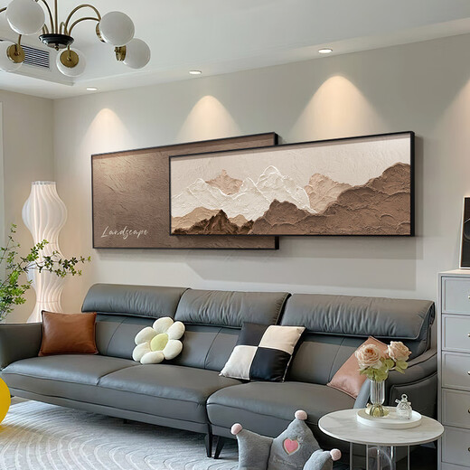 Meiyou Chun backing living room decorative painting modern light luxury sofa background wall hanging painting texture abstract horizontal version overlay mural JD31110 backed by mountains 80*30/80*20 textured canvas ps black frame