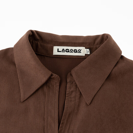 LAGOGO Barn Style Lapel Shirt Jacket Women Lagogu 2025 Winter New Brown Top OCCC439C12 Brown L