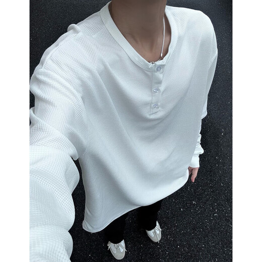 Pupan long-sleeved T-shirt men's Henry collar bottoming shirt heavy-weight long-sleeved T-shirt men's spring and autumn American street fashion brand high-end loose gray 2XL 145-165Jin Jin equals 0.5 kg
