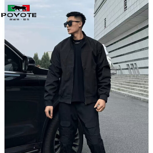 Jacket men's three-proof American flying spring and autumn wear stand-up collar baseball jacket short workwear assault top D60 black clearance special price 3XL heavy upgrade version