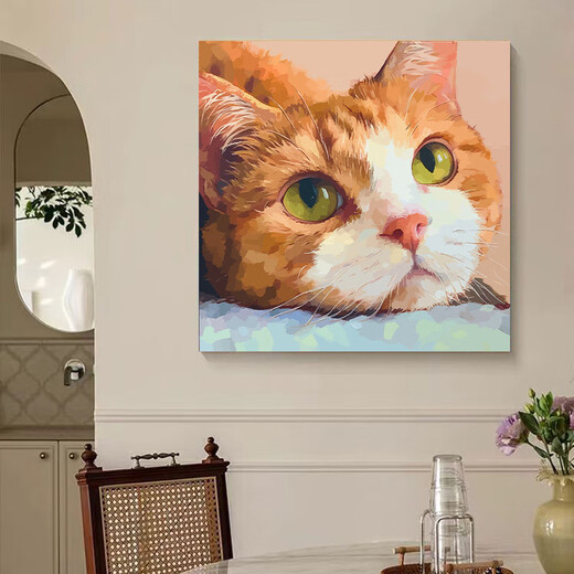 
MPPMCK cute cat digital oil painting DIY fill children's coloring 2024 new small size hand-painted oil color hy12799 20x20cm thick solid wood inner frame Highlight pigment + professional oil painting Canvas + multiple paintings Paint brush + wall hanging accessories