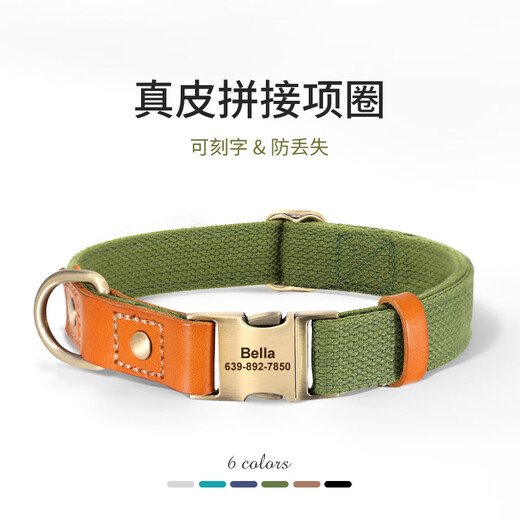 DidogPet dog collar engraved anti-lost traction rope medium and large dog collar golden retriever corgi labrador small dog collar Morandi green please leave a message or note for engraving M size recommended 18-40 Jin Jin equals 0.5 kg