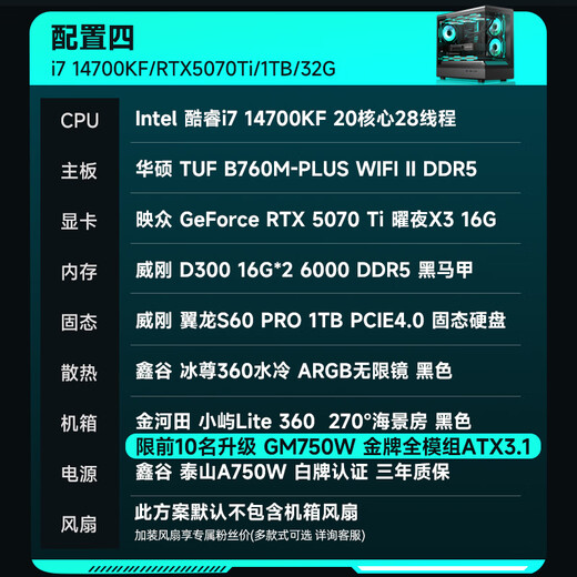 Inno3D RTX5060Ti host i5 14600KF/RTX5070Ti/5070 Delta gaming desktop computer complete DIY assembly machine AI rendering desktop host 14700KF+RTX5070Ti丨With four