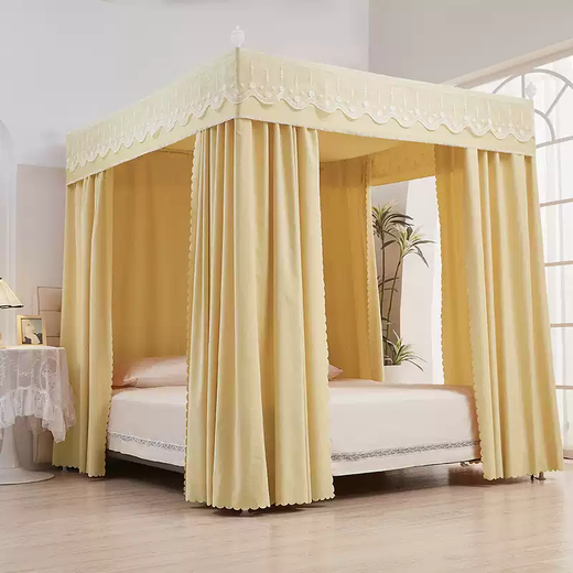 Fantasy blackout bed curtain for home bedroom three-door floor-standing mosquito net, palace princess style blackout bed curtain, windproof, warm and mosquito-proof, Qingwulan single dustproof top - no bracket, width 1.5*length 2.0*height 2.0