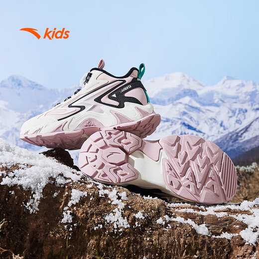 ANTA Children's Cotton Shoes Shanchuan 25 Autumn and Winter New Product Warm and Velvet Outdoor Sweet Knob Button Anti-Ski Boots for Big Girls, Rigid and Soft Pink/Ivory White/Basic Black-1 37 Inner Length of Shoe 23.5cm