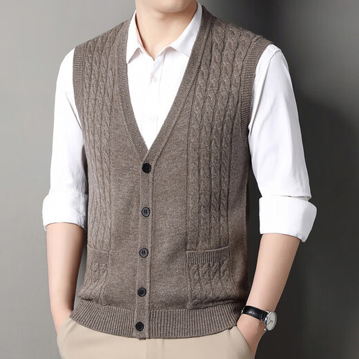 KING DEER Ordos Cashmere Sweater Men's Sweater Vest Spring Autumn Winter New Knitted Cardigan V-neck Jacket Medium Gray L 170 Recommended Weight 120-140Jin Jin is equal to 0.5 kg