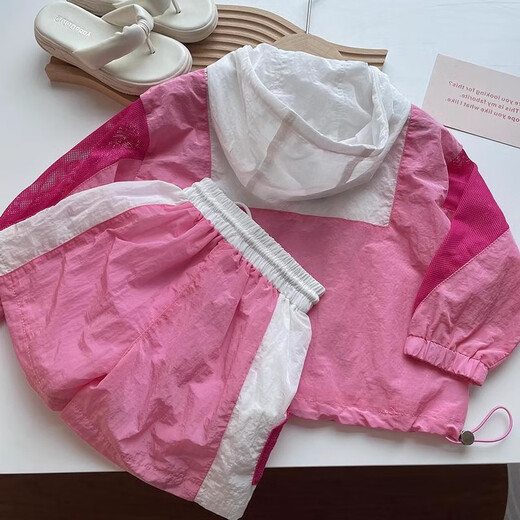 WOATI International Imported Big Brand Children's Clothing Girls Sun Protection Shirt Set Summer 2025 New Style Children Girls Style Thin Style with Pink Shorts 100 cm