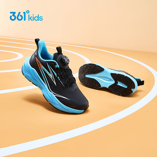 361°雨屏儿童跑鞋25冬男女中大童防泼水止滑缓震旋钮运动鞋 黑34