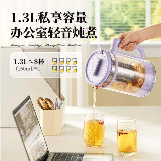 DAEWOO health kettle double-layer anti-scalding tea kettle constant temperature kettle thermal insulation all-in-one electric kettle flower tea kettle kettle 1.3L large capacity purple with tea drain YS15
