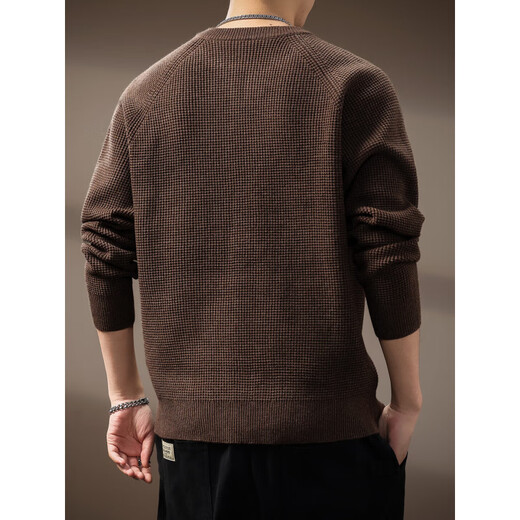 Henhut luxury high-end brand high-end Henley collar men's sweater autumn new trendy brand loose lazy style sweater for men brown S