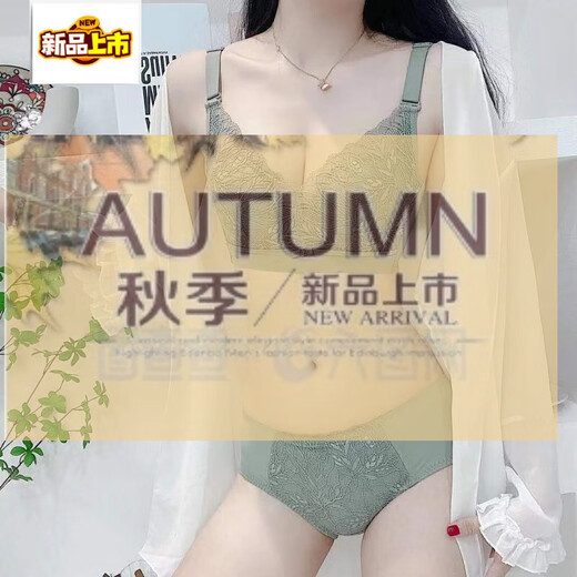 MIDNITE STAR Adjustable Underwear Set Women's Push Up Comfortable Secondary Breast Control Anti-Sagging Underwear Women's Wireless Bra Green Set (Underwear + Panties) 80A 36