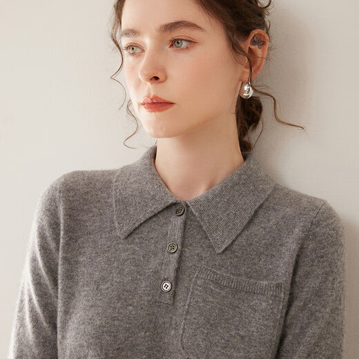 SENLIYA international light luxury high-end cashmere sweater 24 lapels with pockets cashmere sweater for women solid color sweater knitted wool bottoming sweater green velvet beige S 90-105Jin Jin is equal to 0.5 kg