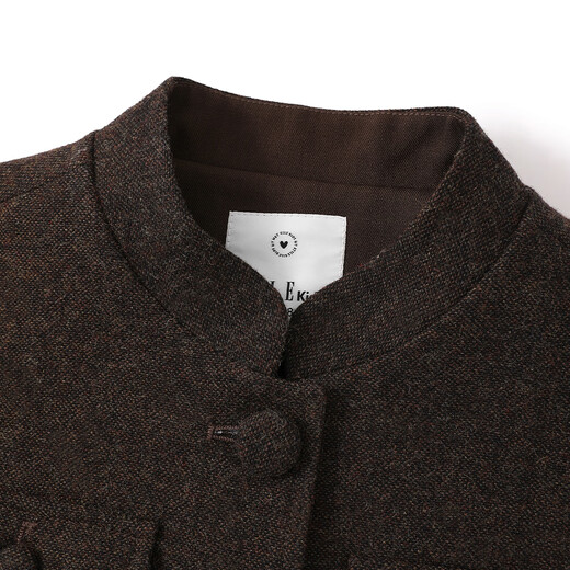 ELLE KIDS Wool Wool Jacket Retro Old Money Style Autumn and Winter Girls Classic Fashion Stand-up Collar Fitted Comfortable Top