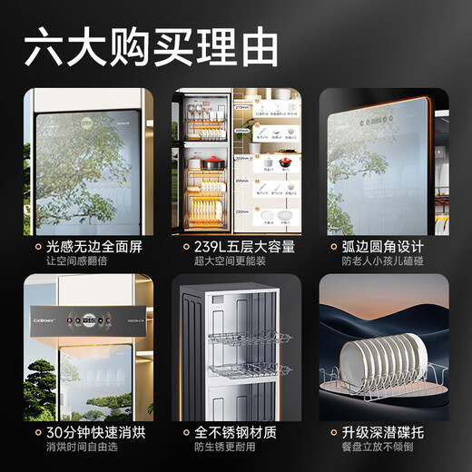 Canbo Disinfection Cabinet Household Vertical Disinfection Cupboard Large Capacity Commercial Tableware Storage Disinfection Cabinet Double Door High Temperature Two-Star Cupboard National Subsidy XDZ239-C19