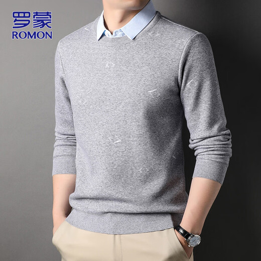 罗蒙（ROMON）假两件毛衣男士休闲针织衫秋冬季中青年商务保暖爸爸装毛线衣服