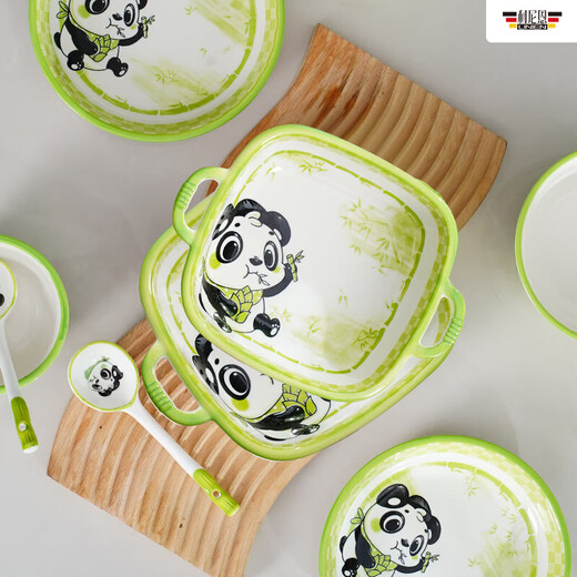 Linian Panda Enen household Chinese style internet red underglaze color ceramic tableware cute dishes and plates durable 4.5 inch wide rim bowl 1 pack