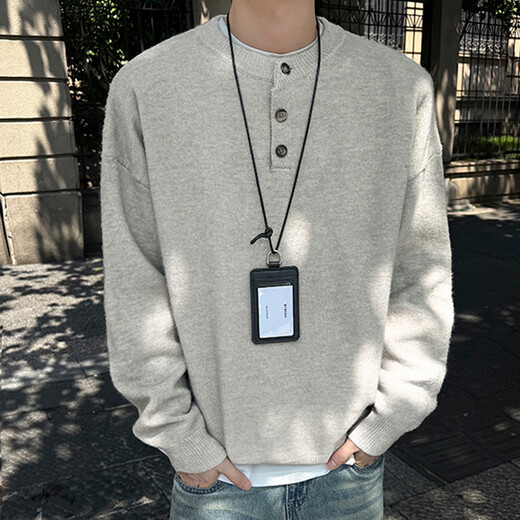 JEEP SPIRIT Jeep Henry collar American sweater retro Baita top pullover high-end knitted sweater jacket men's white floral gray 2XL