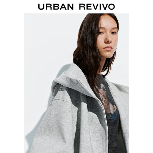 
UR2025 autumn new women's casual daily hooded zipper ultra-loose jacket UYY150093 medium gray flower gray (slightly loose) M (M-L)