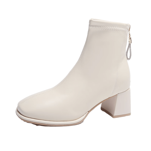 Senma (senma) French short boots and ankle boots for women Korean style 2025 new autumn and winter thick heel Martin boots square toe slim boots black (flat zipper) 40