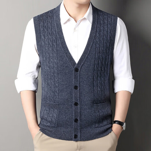 KING DEER Ordos Cashmere Sweater Men's Sweater Vest Spring Autumn Winter New Knitted Cardigan V-neck Jacket Medium Gray L 170 Recommended Weight 120-140Jin Jin is equal to 0.5 kg