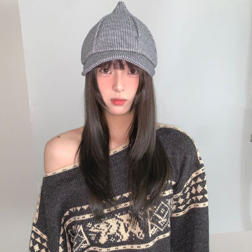 Mulberry striped duck tongue pacifier beret women's spring and autumn big face small newsboy hat retro big head painter's hat gray one size