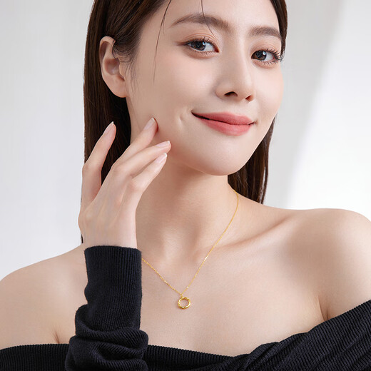 Saturday Fortune Yellow 18K Gold Necklace Women's Möbius Ring Necklace Birthday Gift C0612665 40+5cm