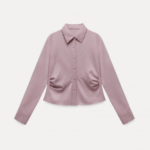 EGGKA pink pleated design long-sleeved shirt layered with waist and temperament short top E25A60131BK Pink S