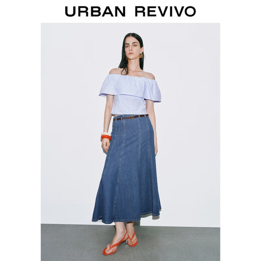 UR new autumn women's fashion ruffled one-shoulder blouse shirt UWM250096 Purple Blue XS