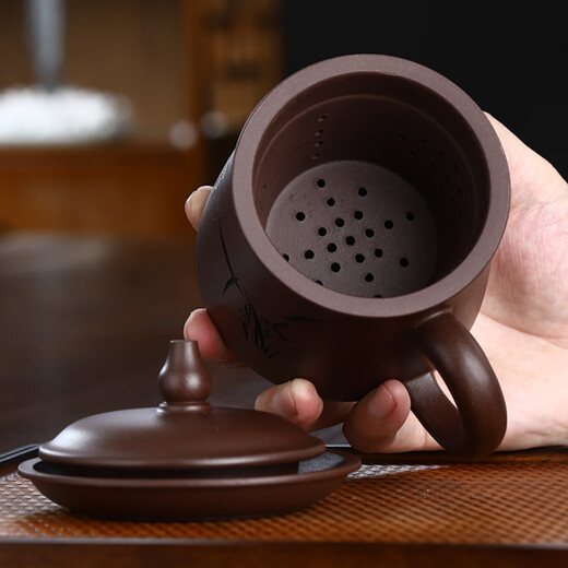 Junlixuan Zisha Cup Set Yixing Handmade Tea Cup with Filtered Tea Water Separation Four-piece Gift Box Gentleman Cup 420ml