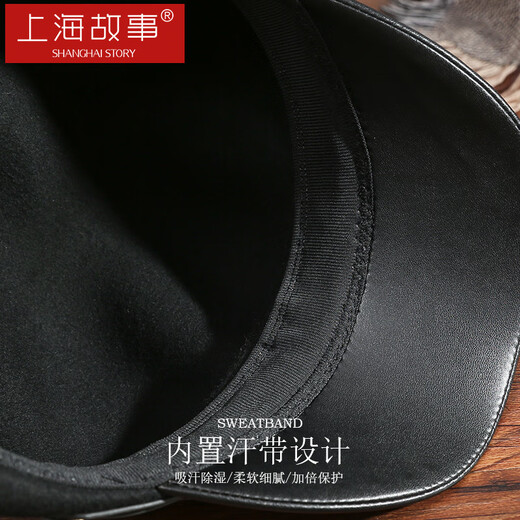 Shanghai Story Women's 100% wool woolen hat autumn and winter newsboy hat thickened and warm as a birthday gift, black