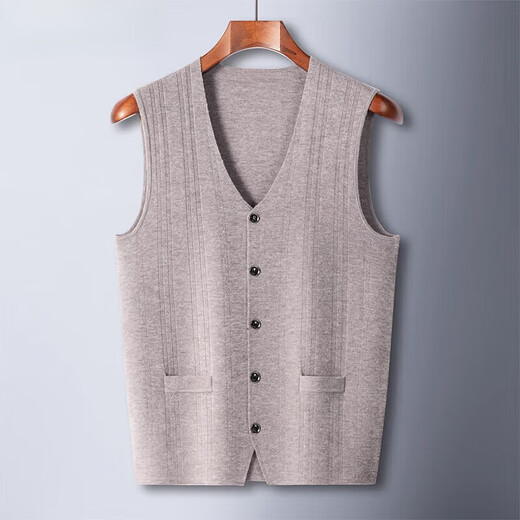 KING DEER Ordos Cashmere Sweater Men's Vest Vertical Pattern Elderly Spring Autumn Winter Cardigan V-neck Dad's Vest Medium Gray M 170 110-130Jin Jin is equal to 0.5 kg