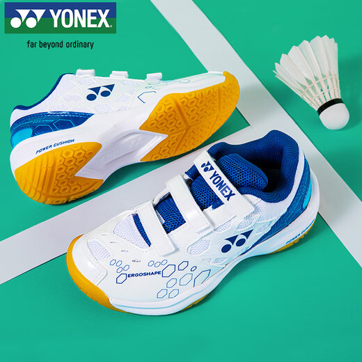 YONEX尤尼克斯羽毛球鞋yy基础款舒适亲子款青少年SHB101JRCR白/蓝34码