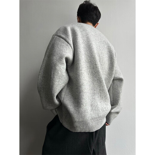 Main style (ZHUYIFAN) Light Gray Henley Collar Plush Sweater Men's Winter Lazy Style Knitted Sweater American Retro Wool Sweater Light Gray Upgraded 90% Buyers Choose XL