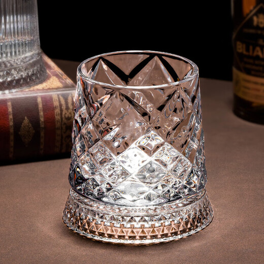 ZKHE Japan imported Macallan same style bottom rotating whiskey cup high-value household exquisite tumbler decompression 1 crystal diamond pattern rotating cup 280ml
